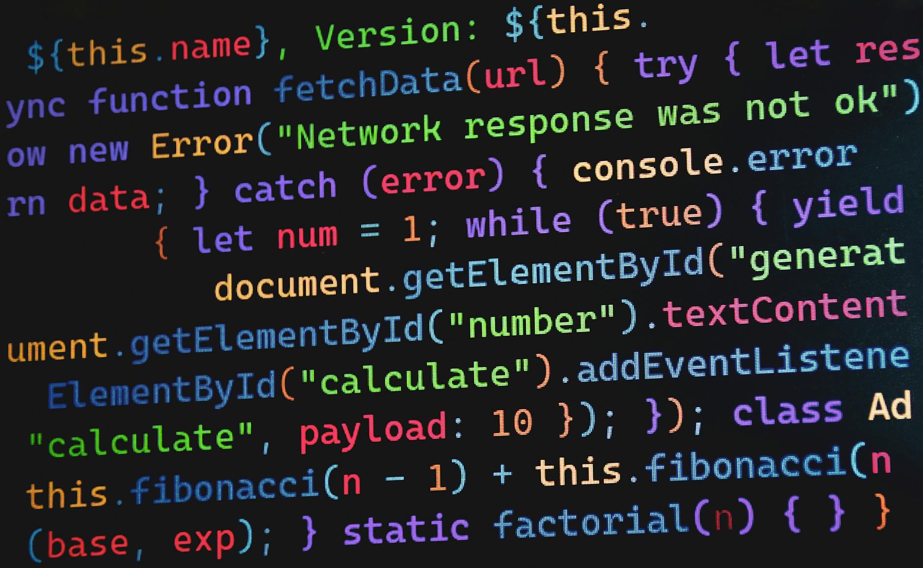 Kolorowy kod JavaScript na ekranie monitora podczas programowania